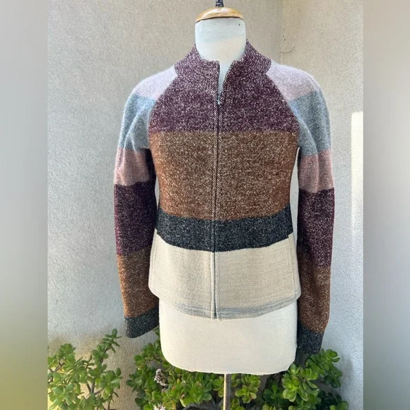 Dries Van Noten wool blend short jacket stripes earth tones Sz 38 XS